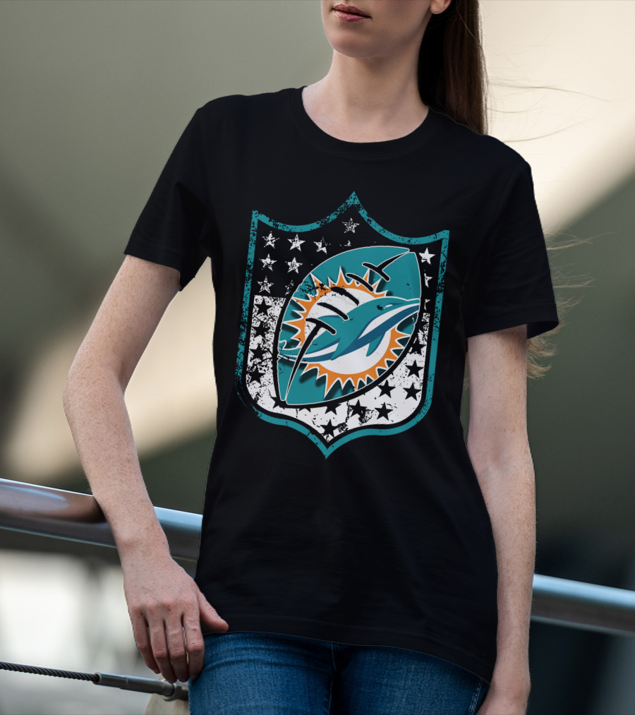 Miami Dolphins Logo With American Flag Elements T-Shirt