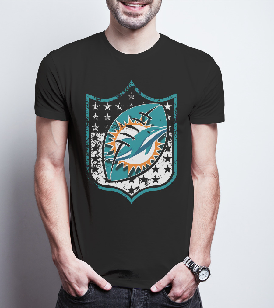 Miami Dolphins Logo With American Flag Elements T-Shirt