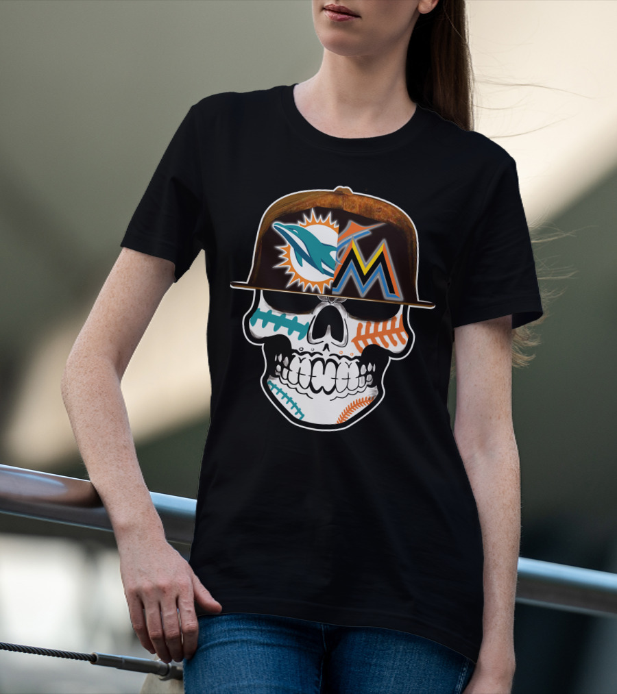 Miami Dolphins Marlins Skull Cap T-Shirt