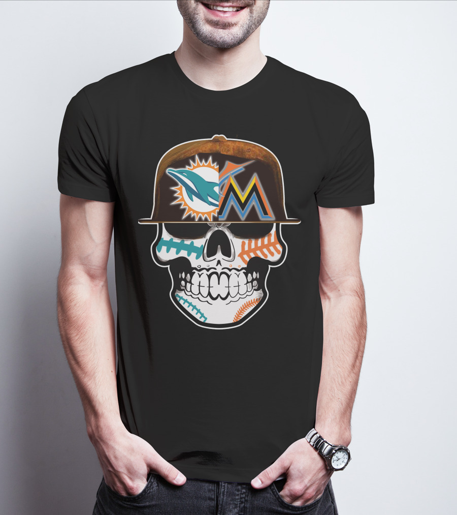 Miami Dolphins Marlins Skull Cap T-Shirt