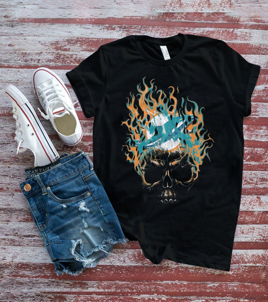 Miami Dolphins Flaming Skull Logo 38 T-Shirt