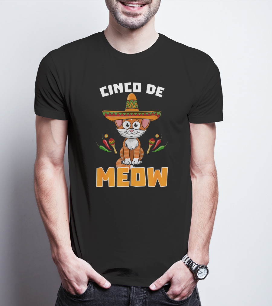 Cinco De Meow Cat Sombrero Maracas Peppers Fiesta T-Shirt