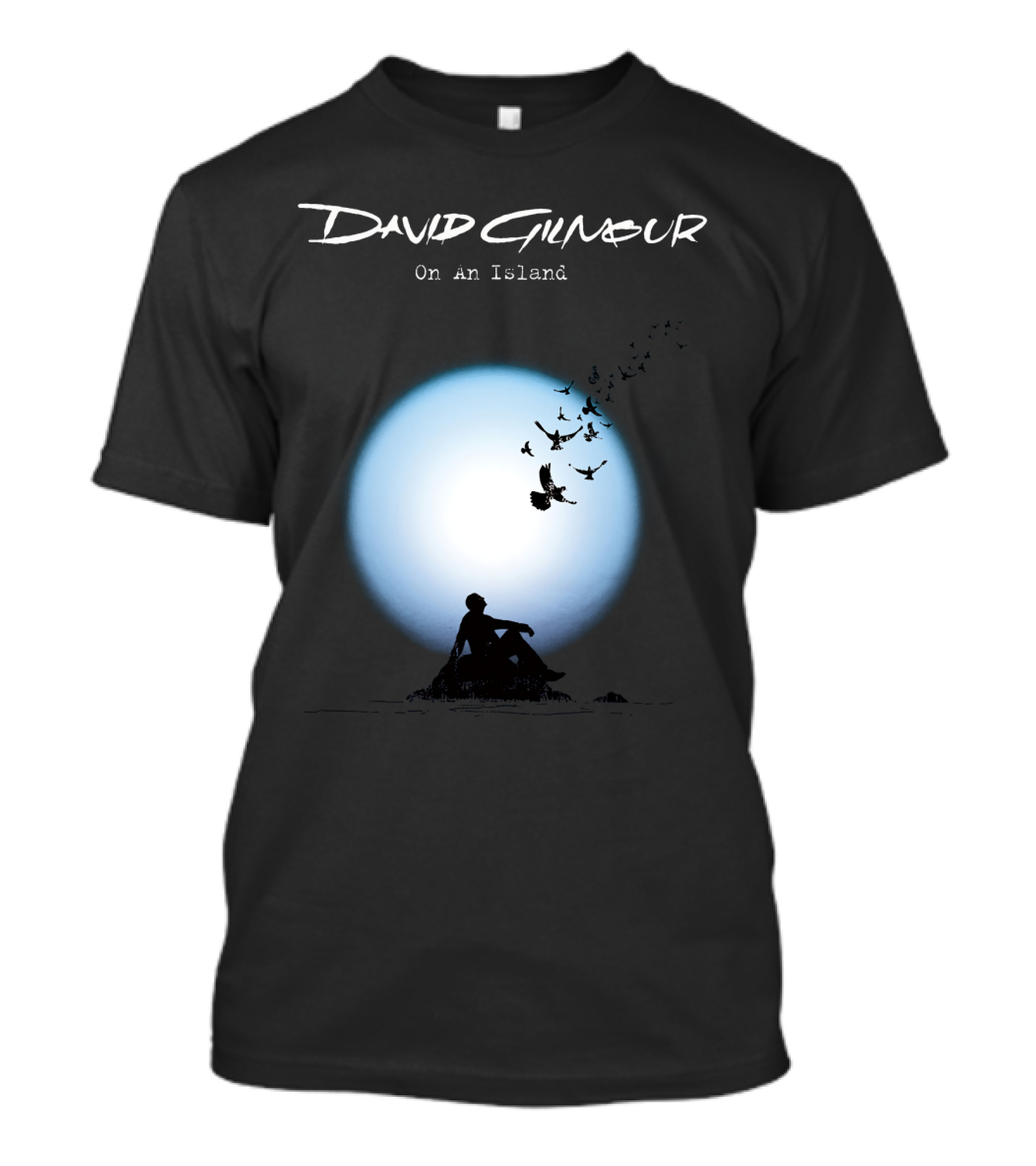 David Gilmour On An Island Silhouette And Birds Moon Scene T-Shirt
