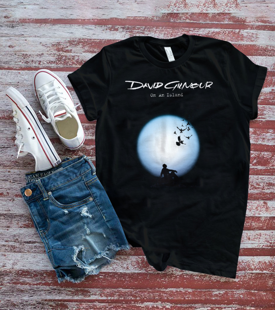 David Gilmour On An Island Silhouette And Birds Moon Scene T-Shirt