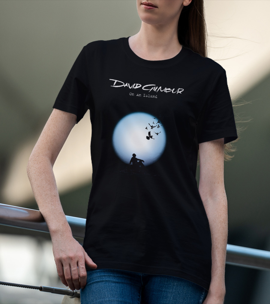 David Gilmour On An Island Silhouette And Birds Moon Scene T-Shirt