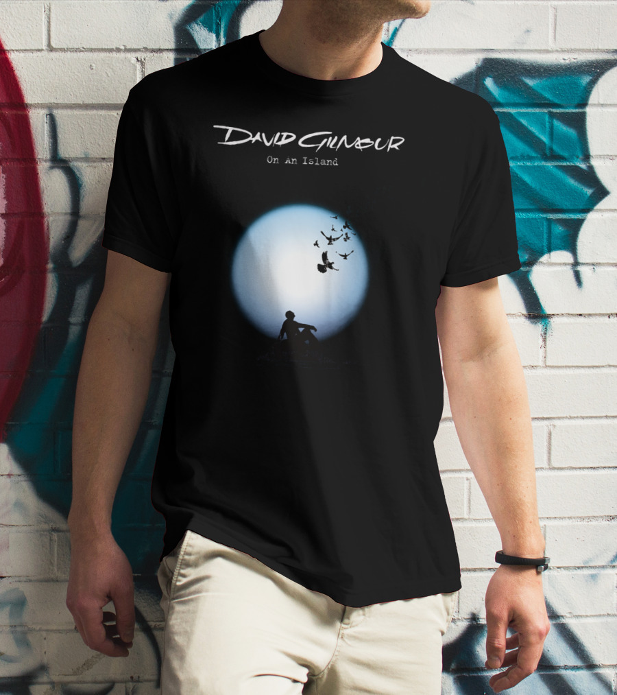 David Gilmour On An Island Silhouette And Birds Moon Scene T-Shirt