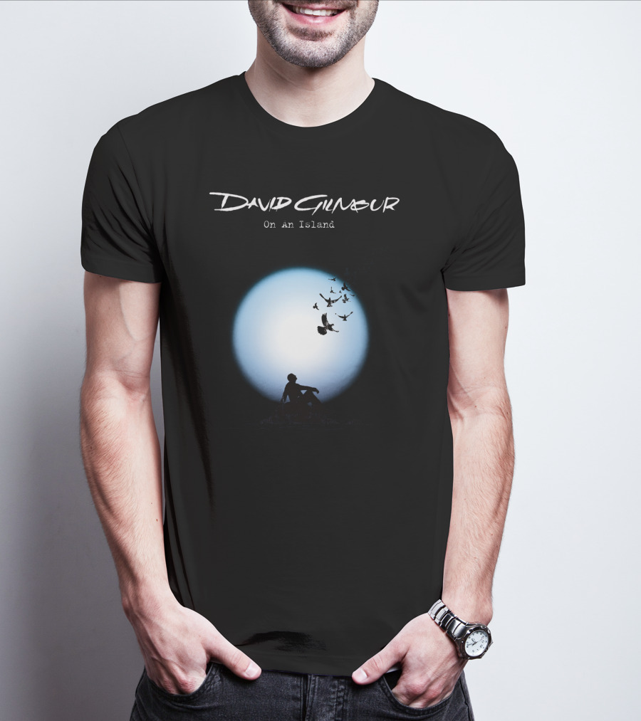 David Gilmour On An Island Silhouette And Birds Moon Scene T-Shirt