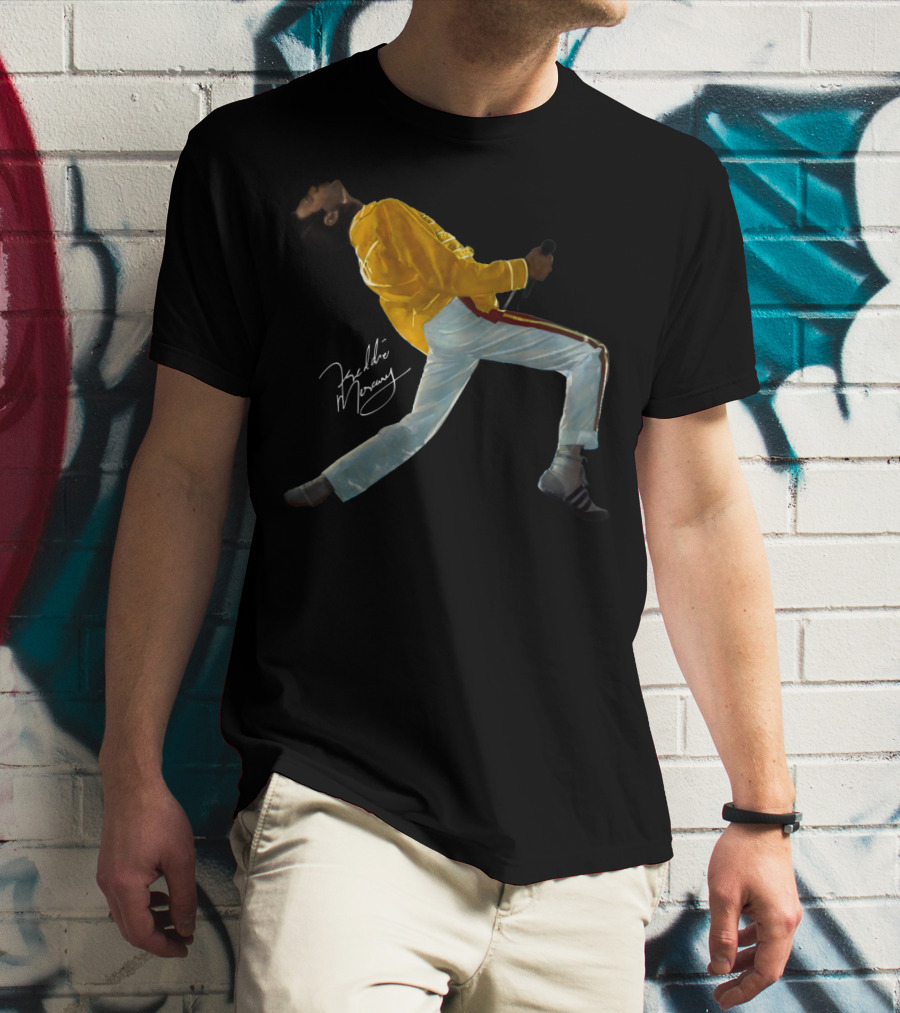Freddie Mercury Wembley Yellow Jacket Live Pose T-Shirt