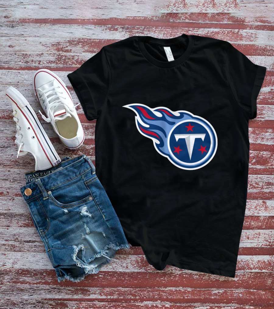 Tennessee Titans Logo Iconic Emblem Blue And Red Flames T-Shirt