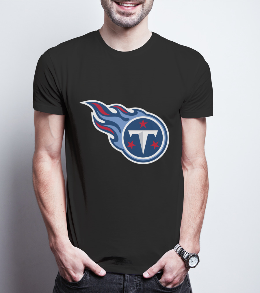 Tennessee Titans Logo Iconic Emblem Blue And Red Flames T-Shirt