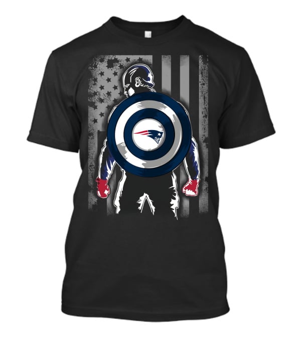 New England Patriots Captain America Shield Flag Star Background T-Shirt