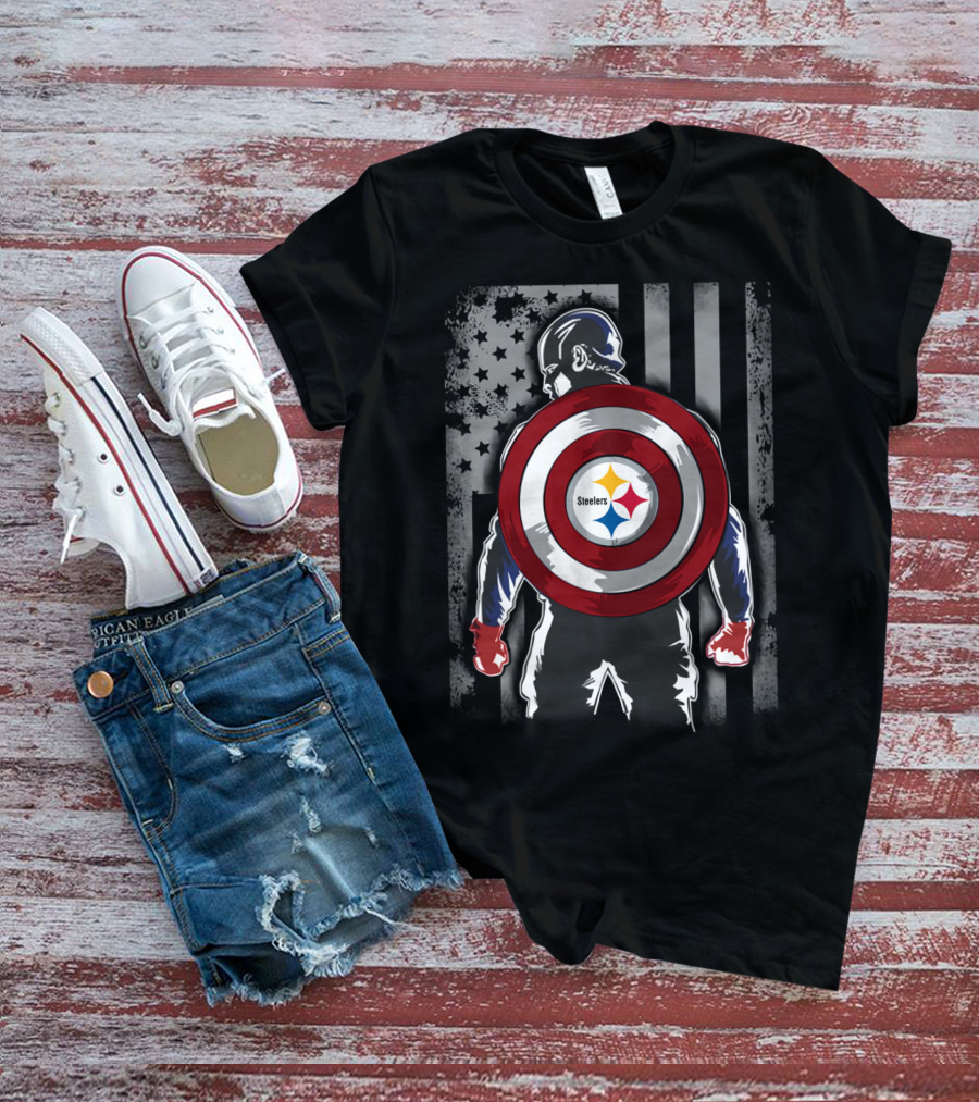 Pittsburgh Steelers Captain America Shield American Flag T-Shirt