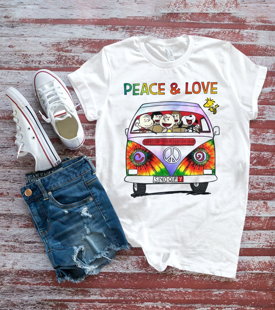PEACE And LOVE Snoopy Woodstock Peanuts Tie-Dye Van T-Shirt