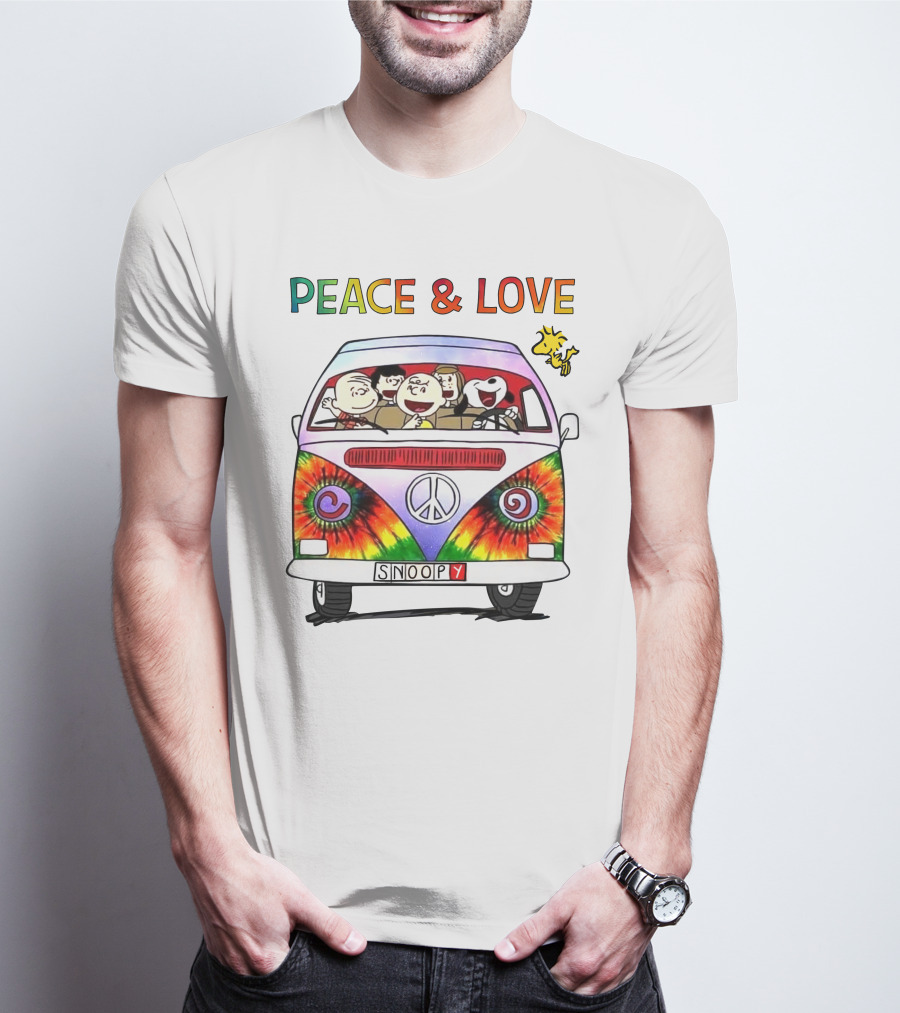 PEACE And LOVE Snoopy Woodstock Peanuts Tie-Dye Van T-Shirt