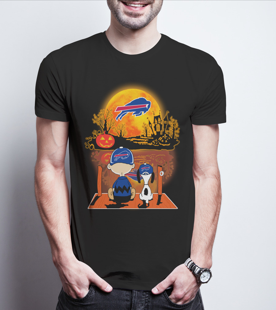 Buffalo Bills Halloween Snoopy And Charlie Brown Pumpkin Full Moon T-Shirt