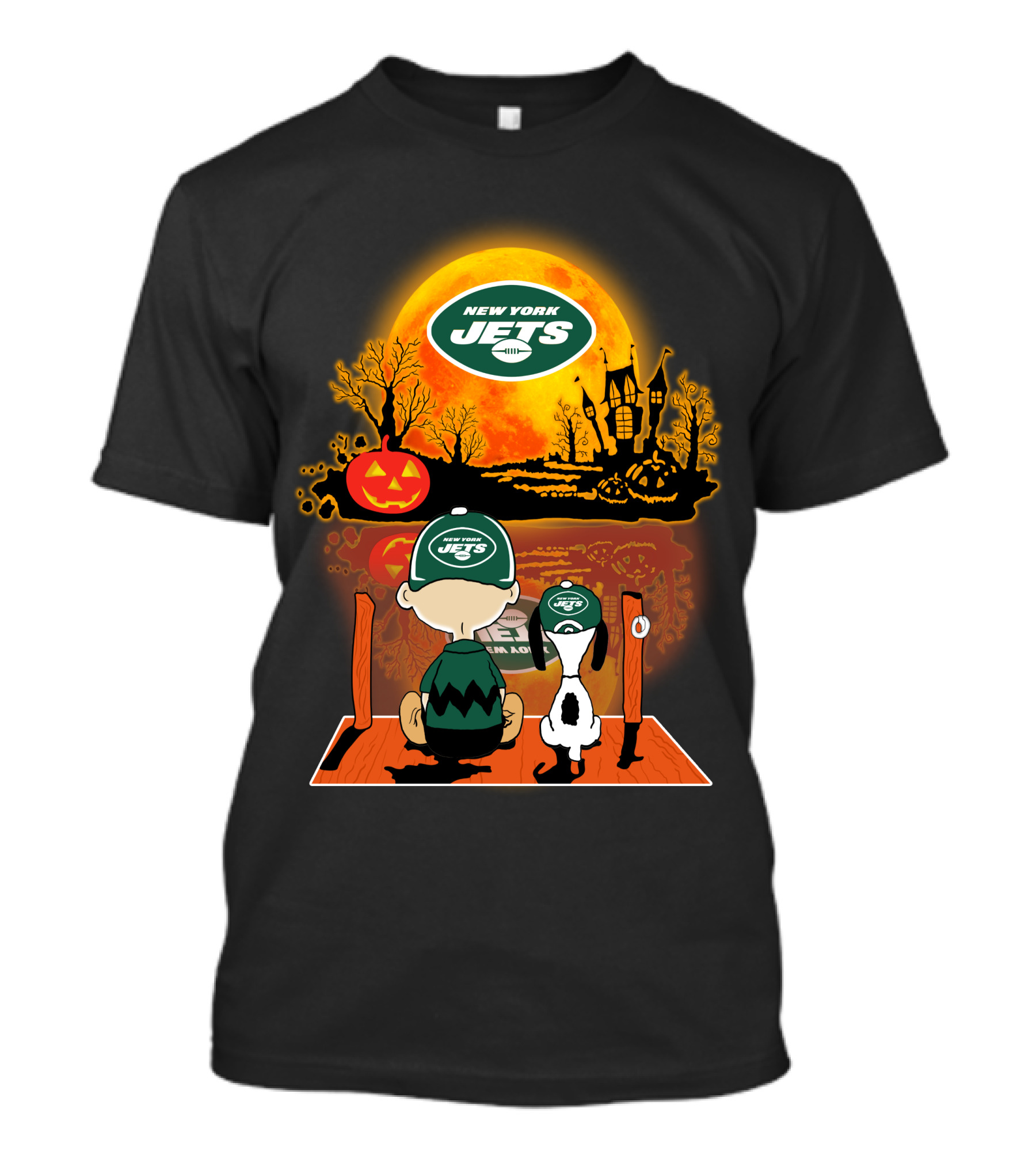 New York Jets Halloween Snoopy And Charlie Brown With Pumpkin T-Shirt