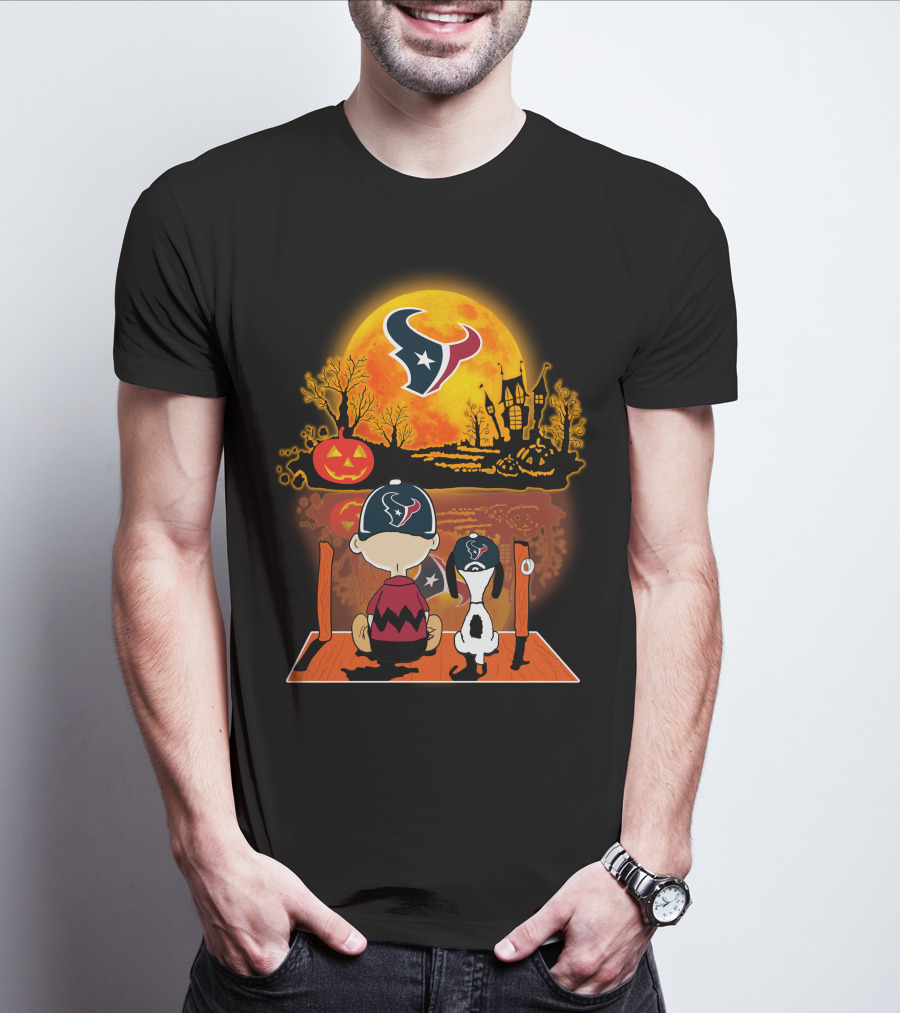 Houston Texans Snoopy And Charlie Brown Halloween Pumpkin Moon T-Shirt