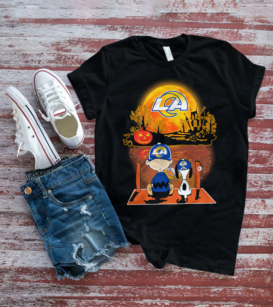 Los Angeles Rams Snoopy Charlie Brown Halloween Pumpkin Moon T-Shirt
