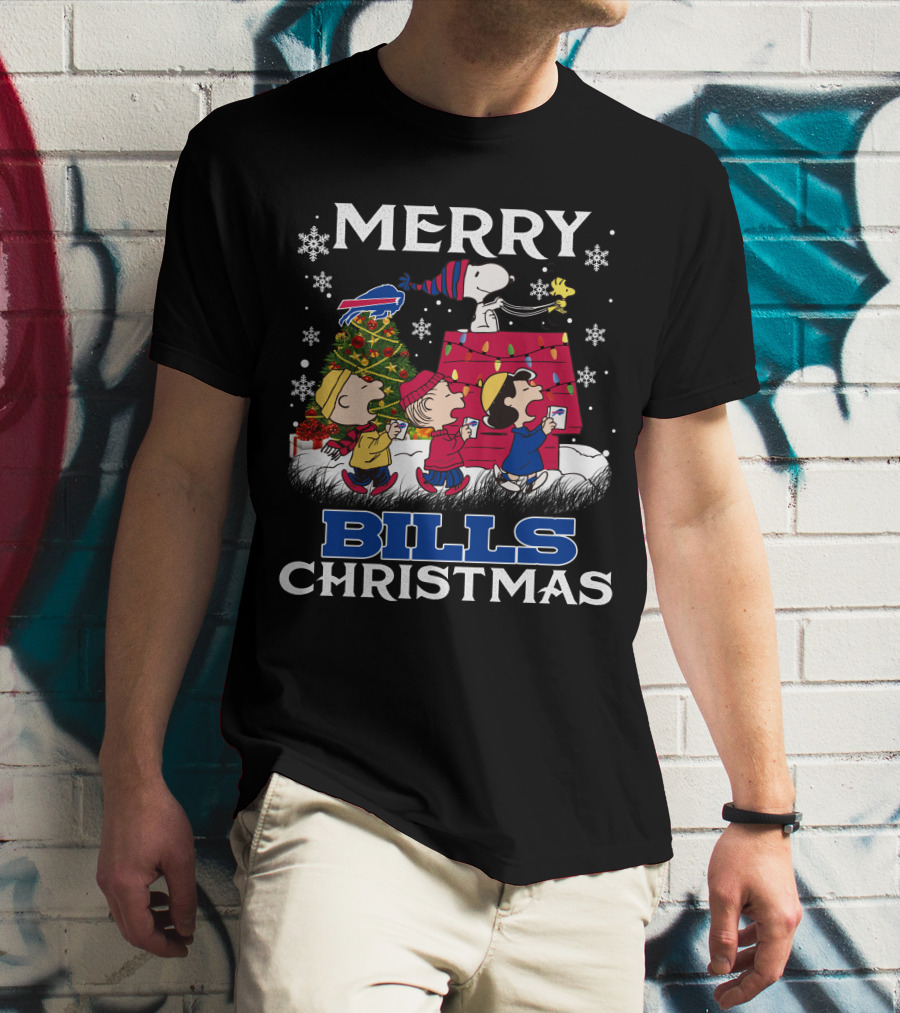 Buffalo Bills Snoopy Merry Christmas With Peanuts Characters And Festive Tree T-Shirt