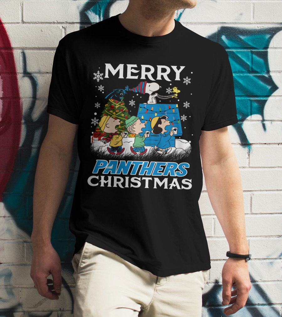 Merry Panthers Christmas Snoopy And Friends Holiday Scene T-Shirt