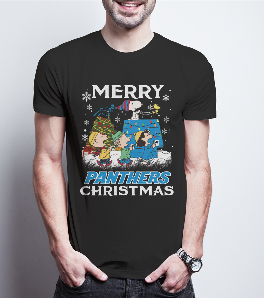 Merry Panthers Christmas Snoopy And Friends Holiday Scene T-Shirt