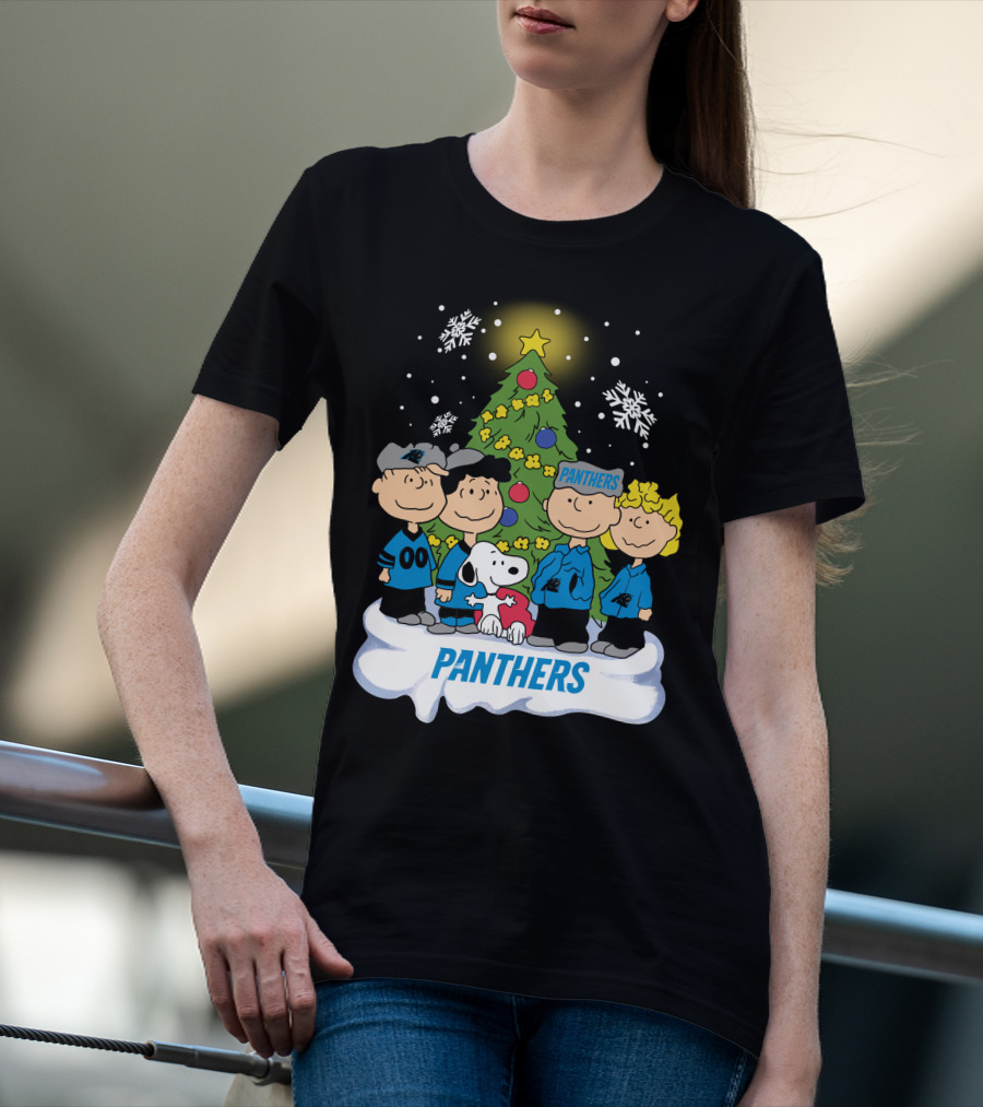 Panthers Snoopy Christmas Peanuts Characters T-Shirt