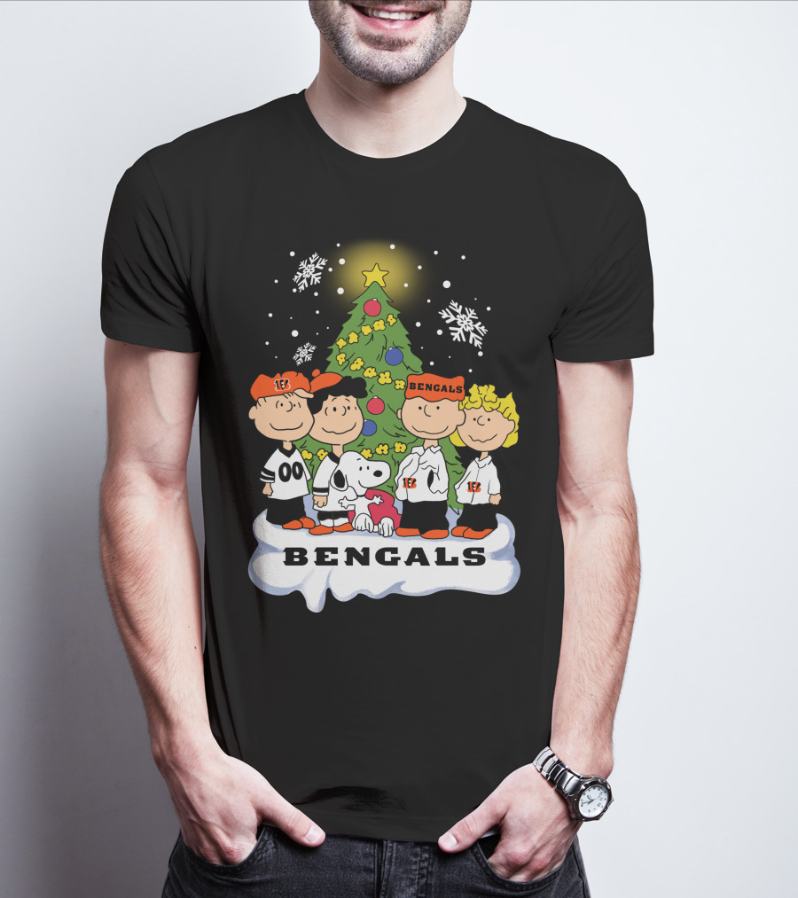Snoopy Bengals Christmas Tree Peanuts Characters T-Shirt