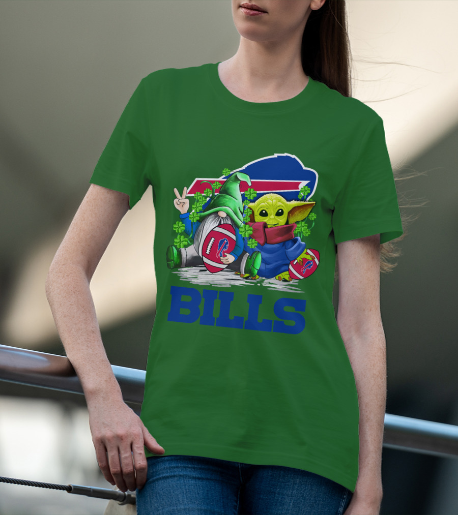 Buffalo Bills St. Patrick's Day Football With Green Gnome And Child Figure T-Shirt