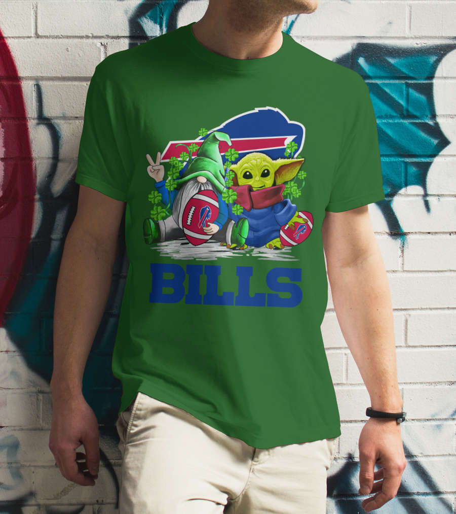 Buffalo Bills St. Patrick's Day Football With Green Gnome And Child Figure T-Shirt