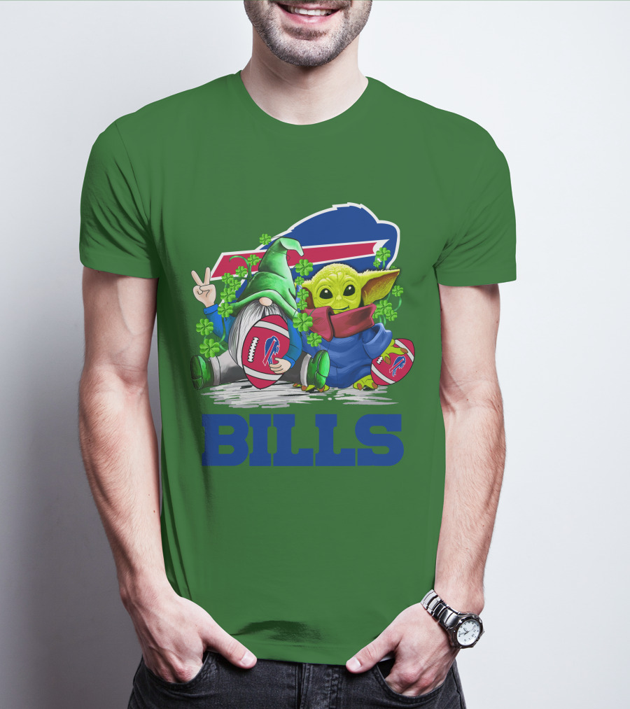 Buffalo Bills St. Patrick's Day Football With Green Gnome And Child Figure T-Shirt