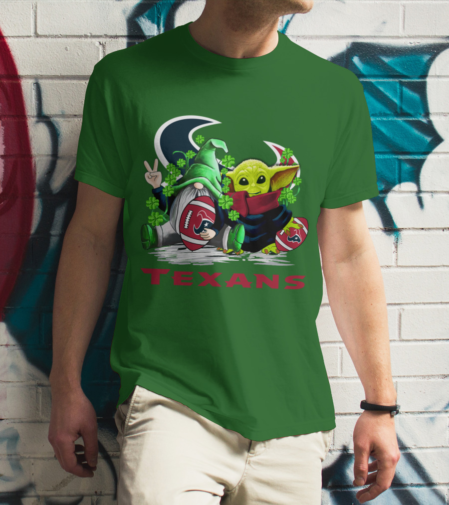 Houston Texans Football Patrick’s Day Clover Gnome And Alien T-Shirt