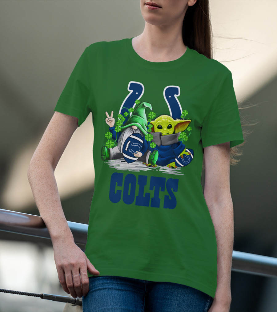 Colts St. Patrick's Day Gnome And Baby Alien Football With Clover T-Shirt