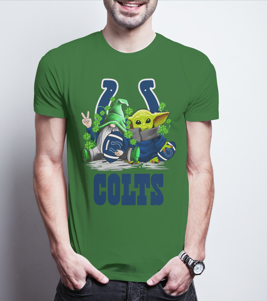 Colts St. Patrick's Day Gnome And Baby Alien Football With Clover T-Shirt