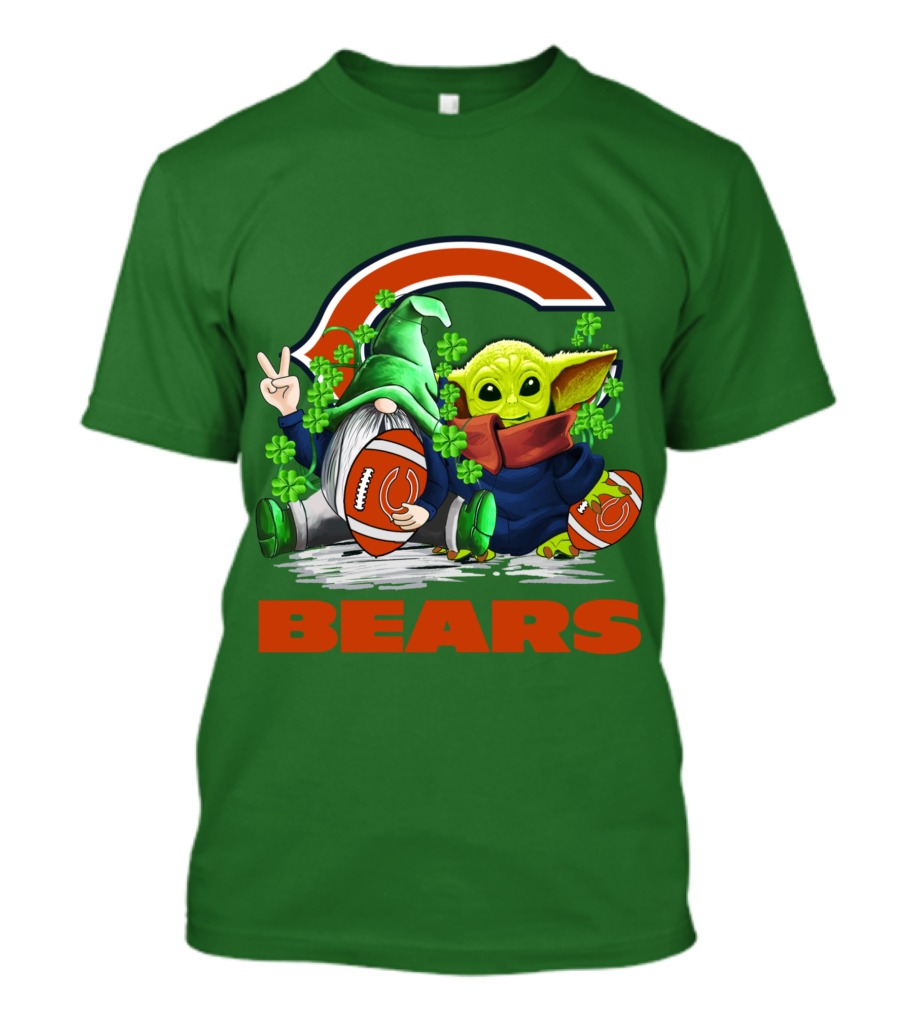 Chicago Bears St. Patrick's Day Football Gnome And Baby Alien T-Shirt