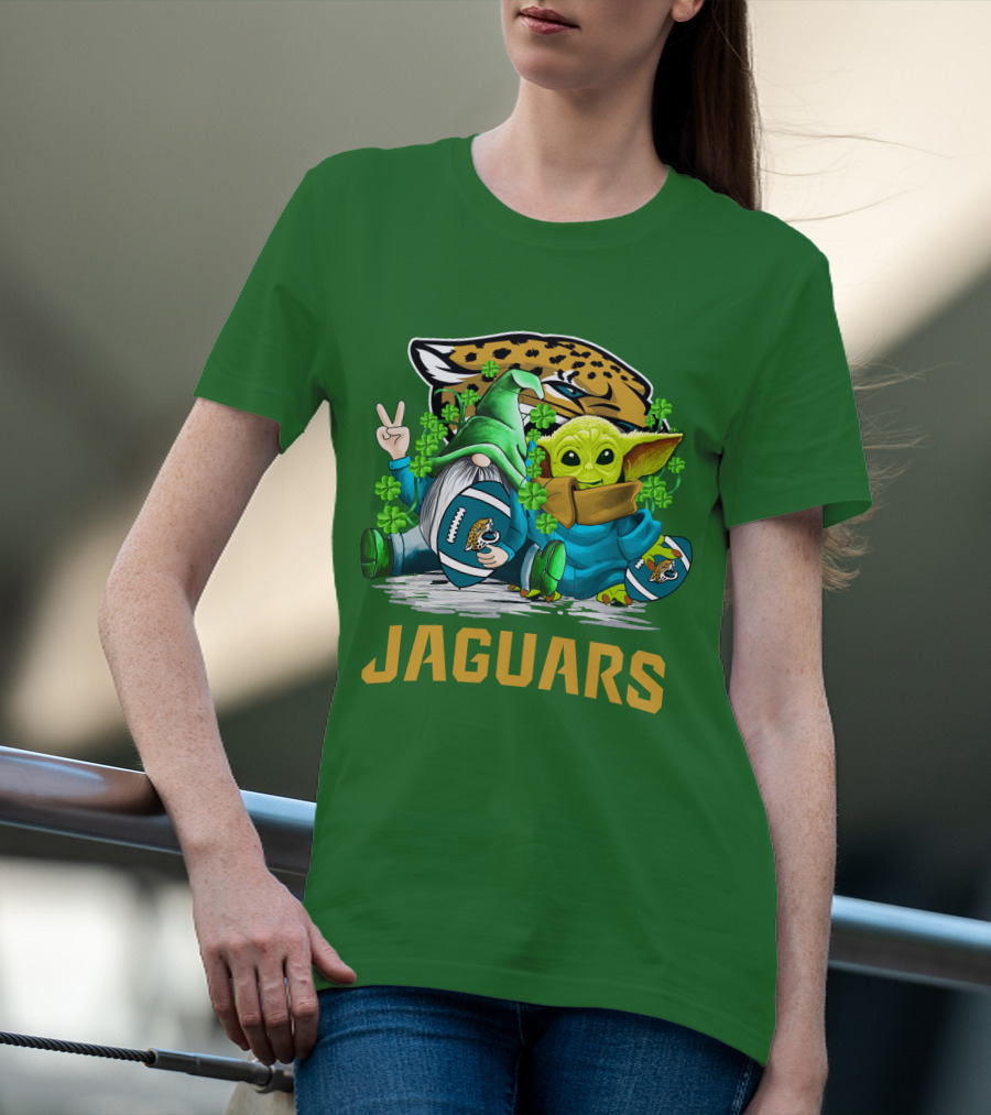 Jacksonville Jaguars St. Patrick's Day Gnome And Baby Alien Football With Shamrocks T-Shirt