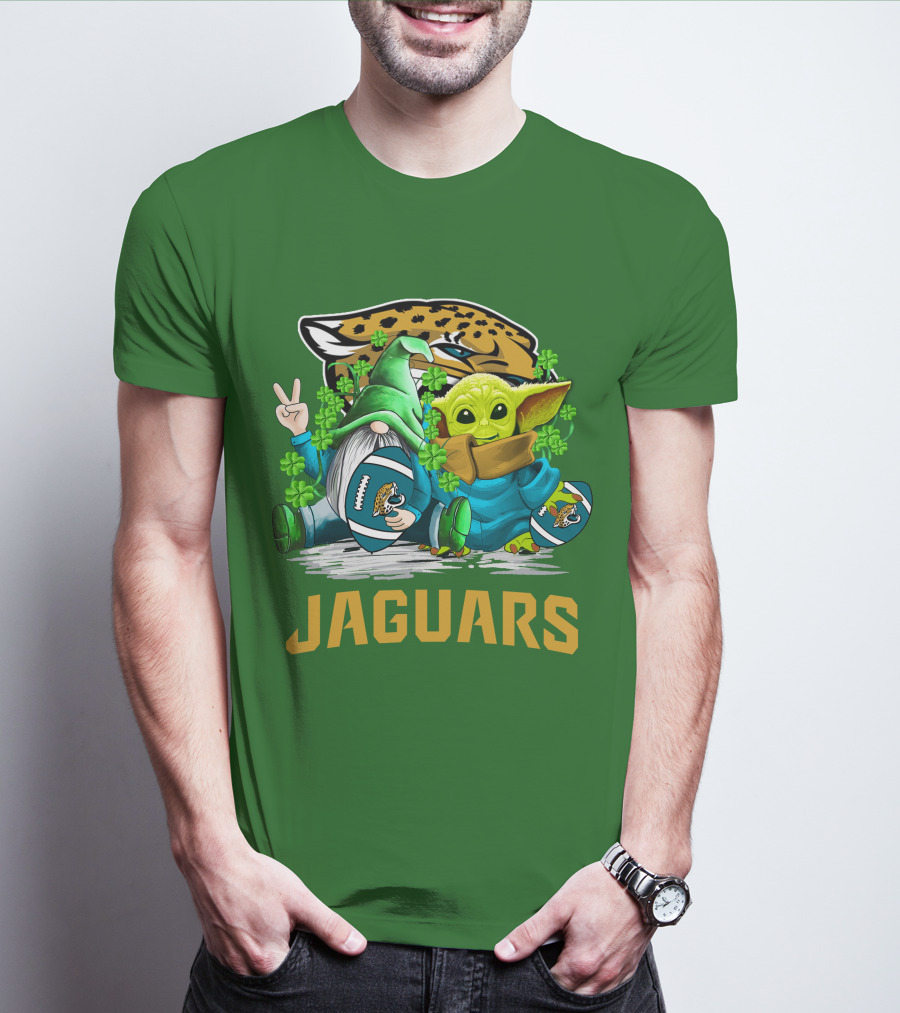 Jacksonville Jaguars St. Patrick's Day Gnome And Baby Alien Football With Shamrocks T-Shirt