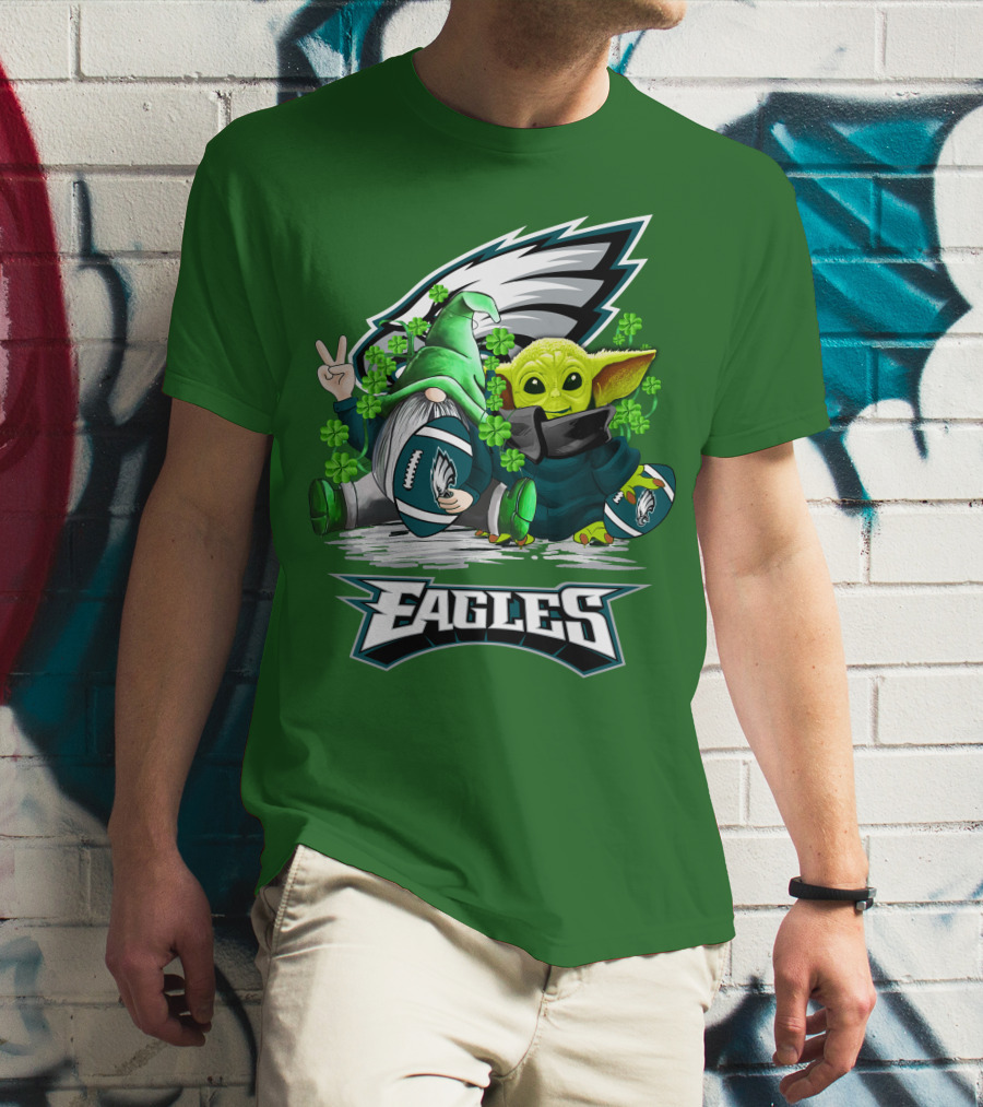 Philadelphia Eagles St. Patrick’s Day Football With Gnome And Baby Alien T-Shirt