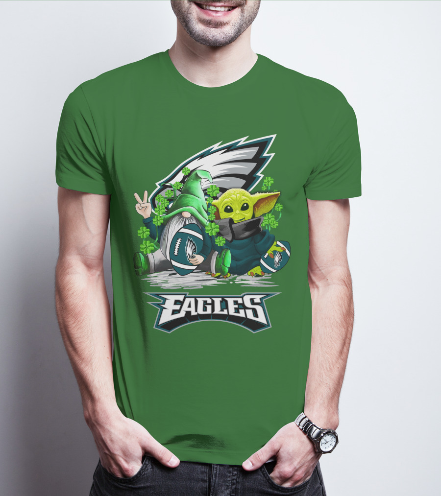 Philadelphia Eagles St. Patrick’s Day Football With Gnome And Baby Alien T-Shirt