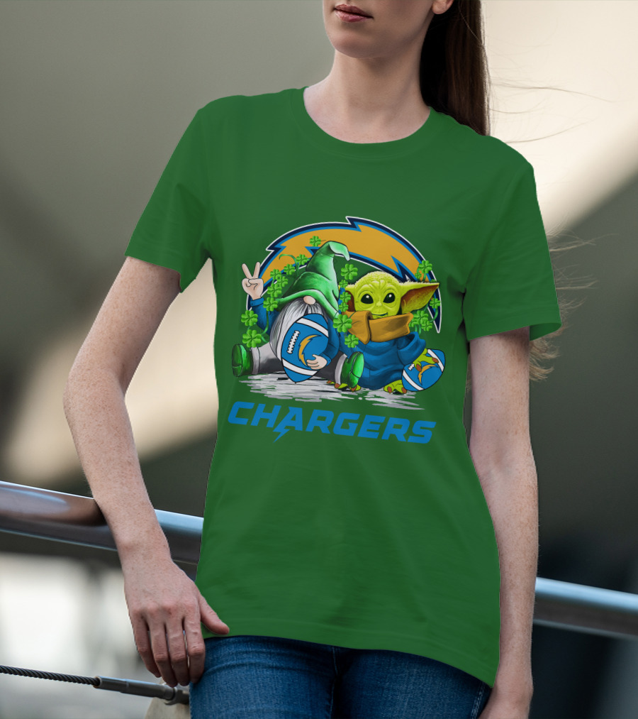 Los Angeles Chargers St. Patrick’s Day Football Gnome And Baby Alien T-Shirt
