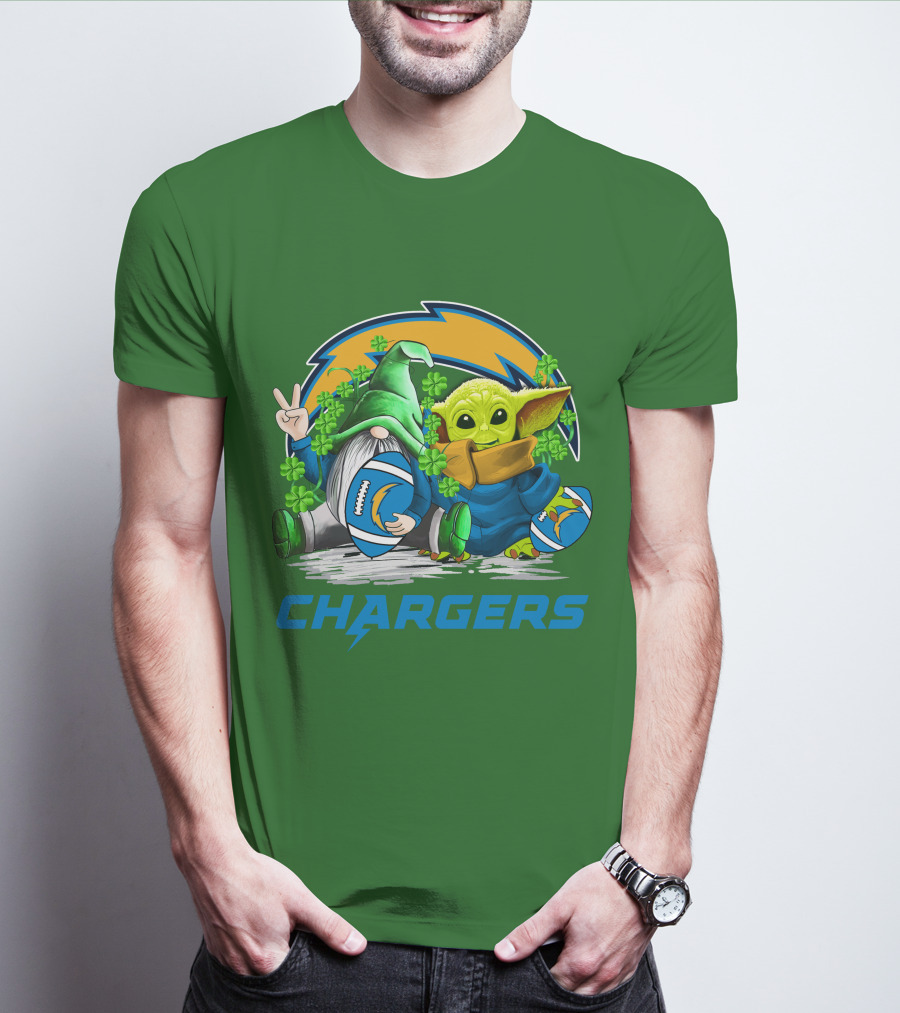 Los Angeles Chargers St. Patrick’s Day Football Gnome And Baby Alien T-Shirt