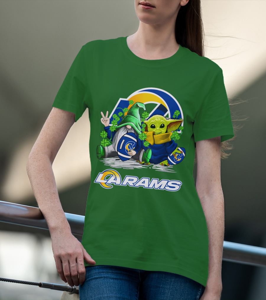 LA Rams Football St. Patrick's Day Gnome And Baby Alien T-Shirt