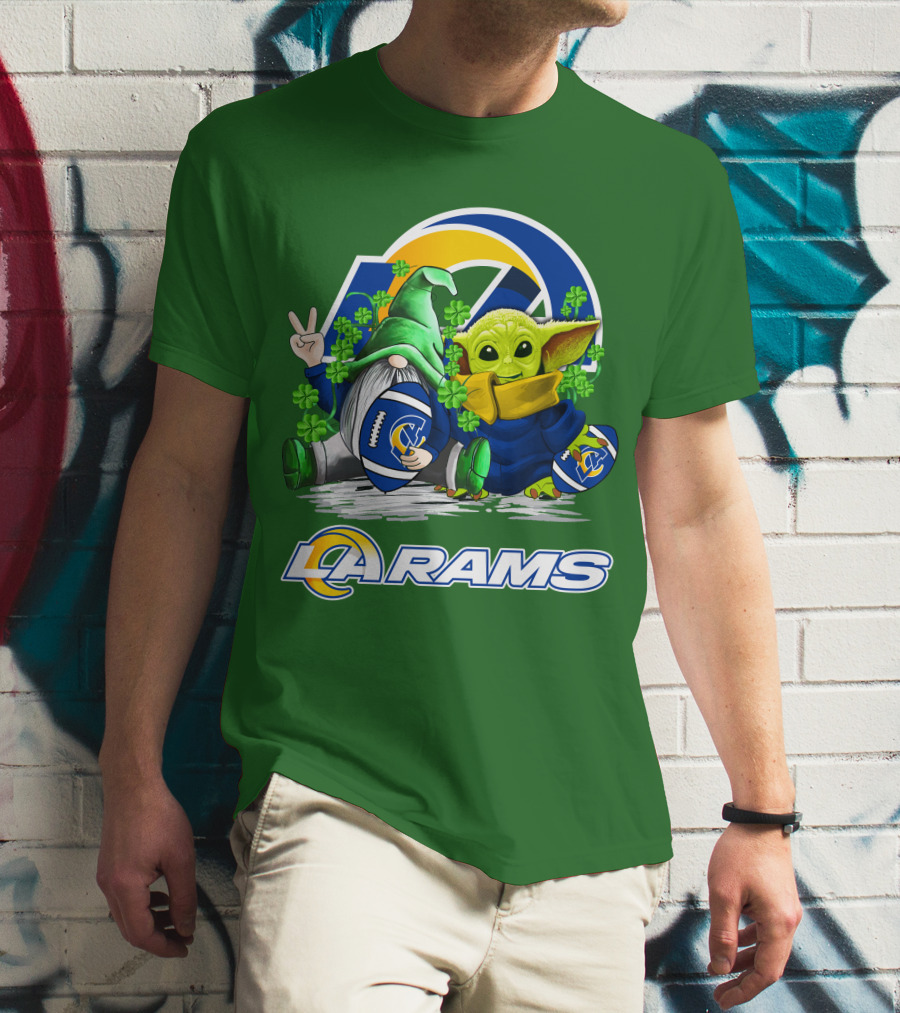 LA Rams Football St. Patrick's Day Gnome And Baby Alien T-Shirt