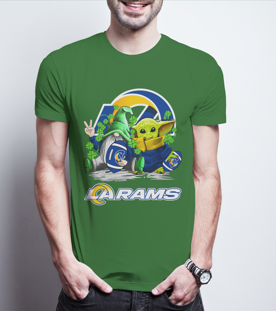 LA Rams Football St. Patrick's Day Gnome And Baby Alien T-Shirt