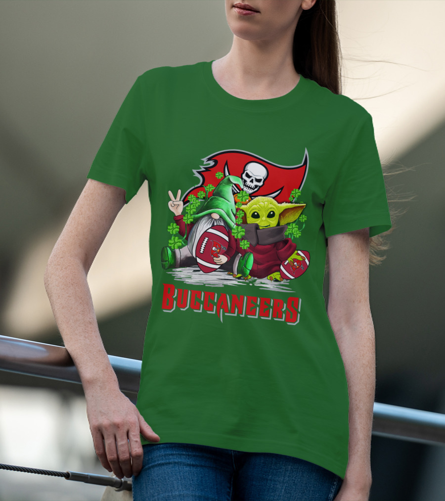 Buccaneers St. Patrick's Day With Gnome And Baby Alien Football T-Shirt