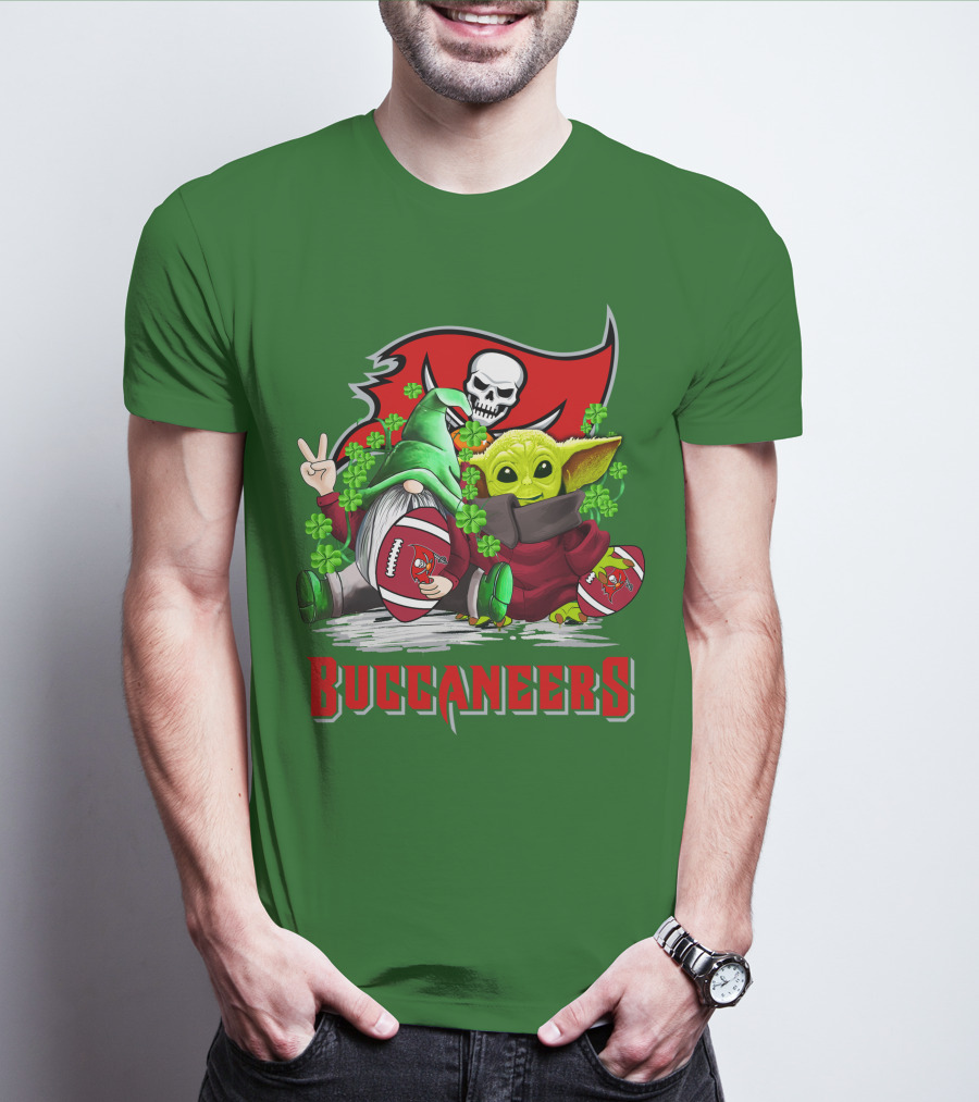 Buccaneers St. Patrick's Day With Gnome And Baby Alien Football T-Shirt