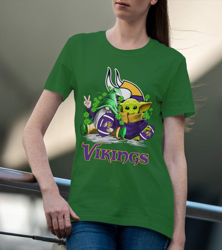 Vikings St. Patrick's Day Gnome And Green Alien With Football T-Shirt