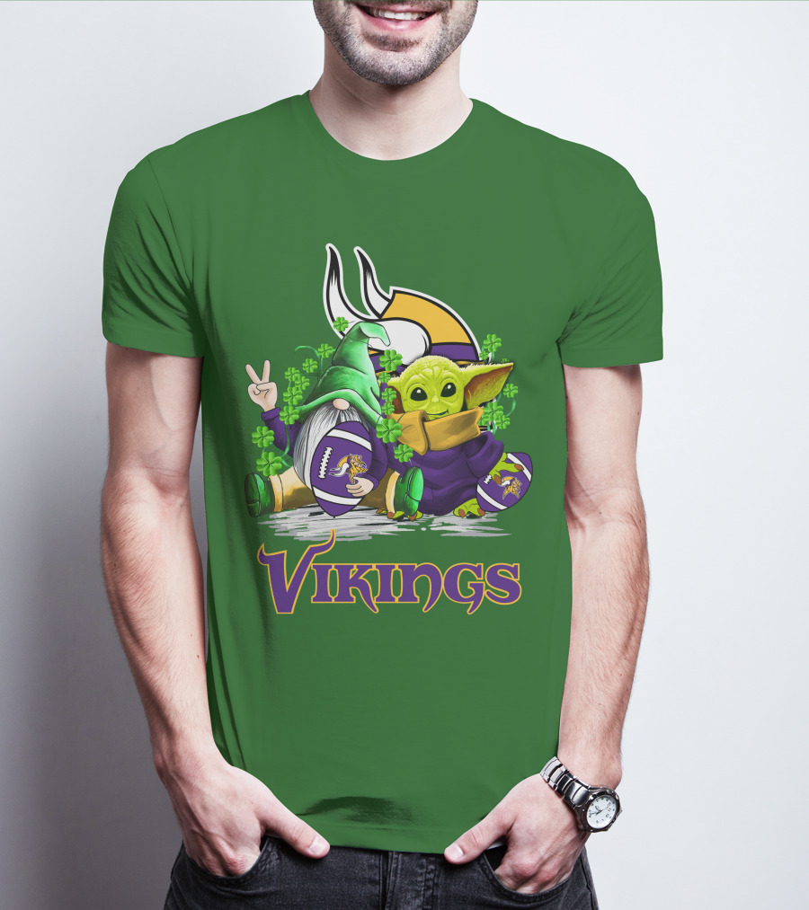 Vikings St. Patrick's Day Gnome And Green Alien With Football T-Shirt
