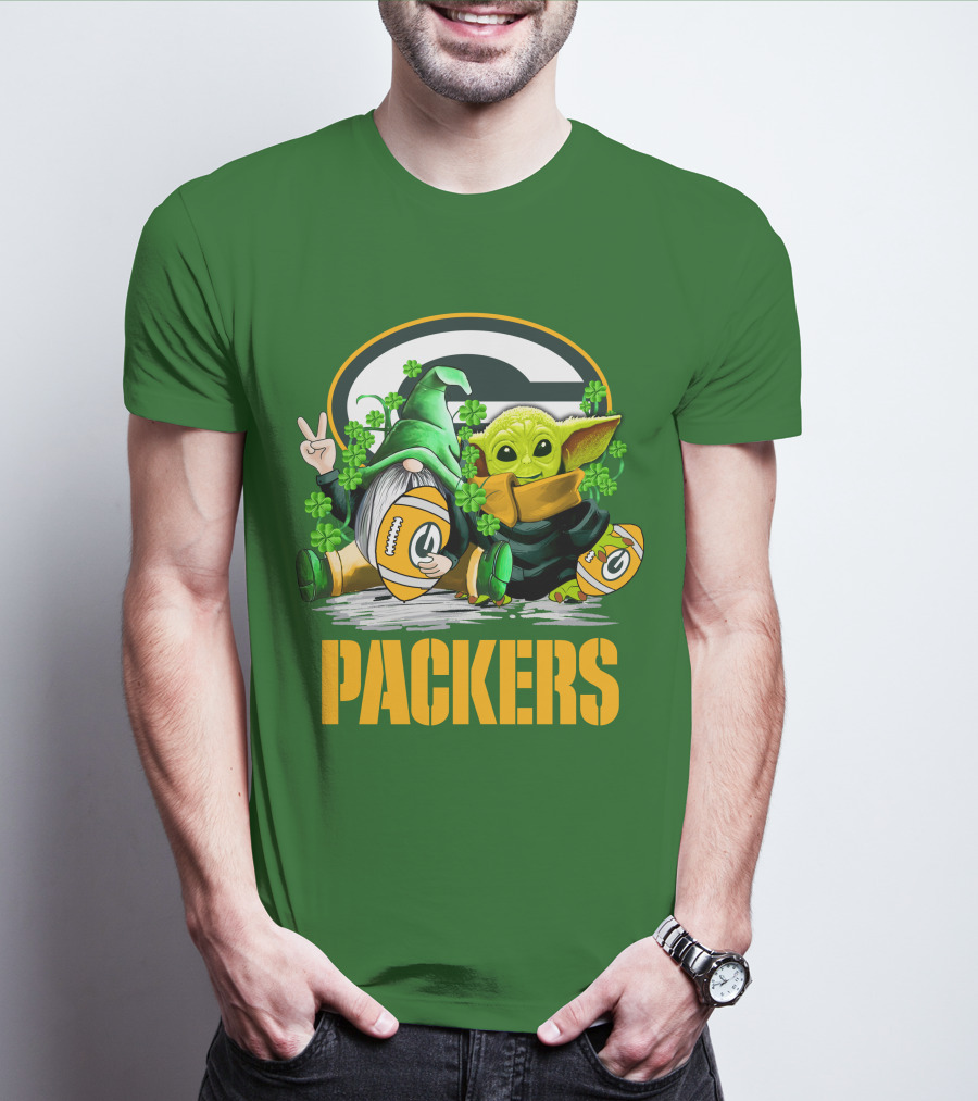 Green Bay Packers Shamrock Gnome And Alien Football St. Patrick's Day T-Shirt