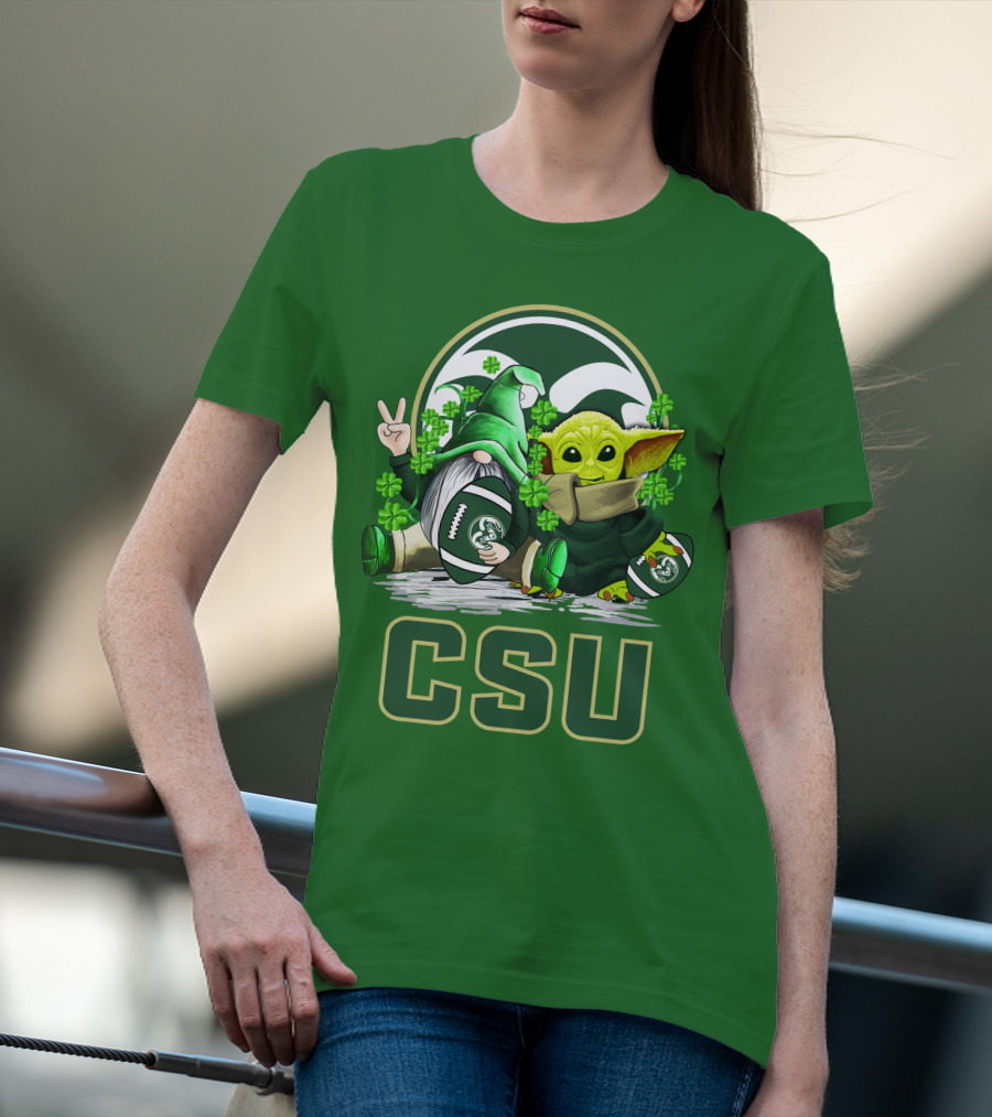 CSU Gnome And Baby Alien With Shamrocks For Colorado State Rams Football Patrick’s Day T-Shirt