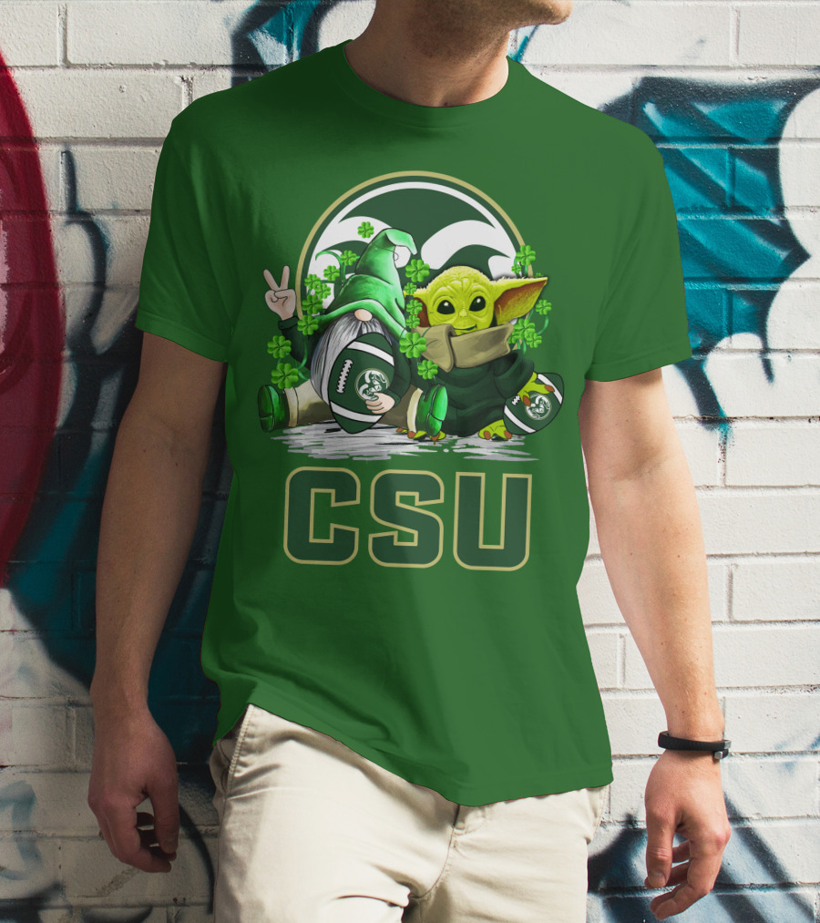 CSU Gnome And Baby Alien With Shamrocks For Colorado State Rams Football Patrick’s Day T-Shirt